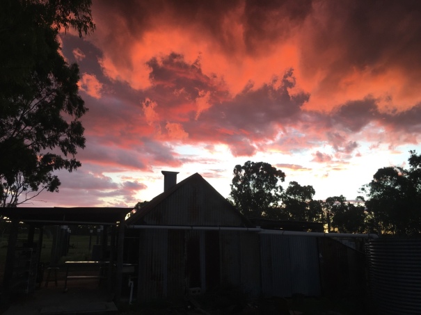 Sunset over the stone store at Boondooma Homestead 